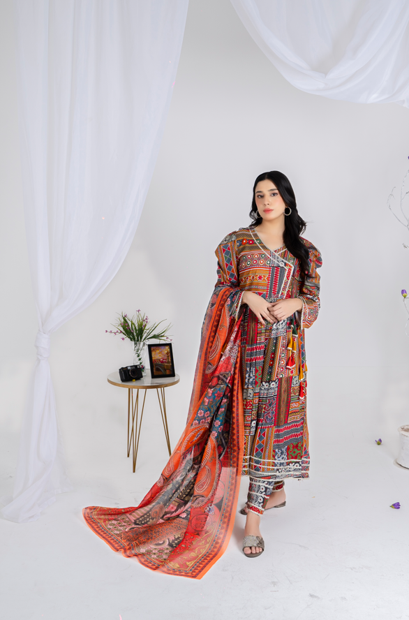 3 piece suit Lawn jhorjhat dupatta