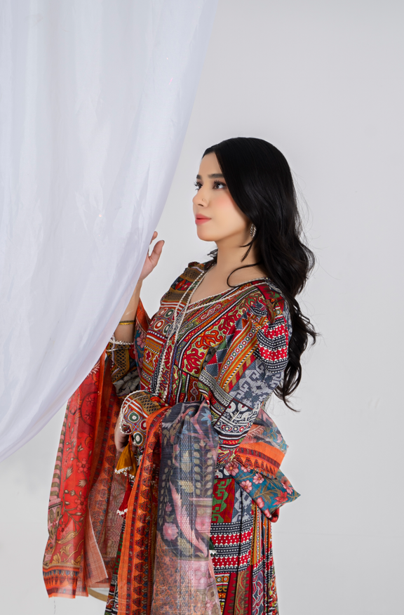 3 piece suit Lawn jhorjhat dupatta