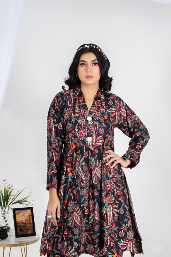 3 piece lawn suit with v neck