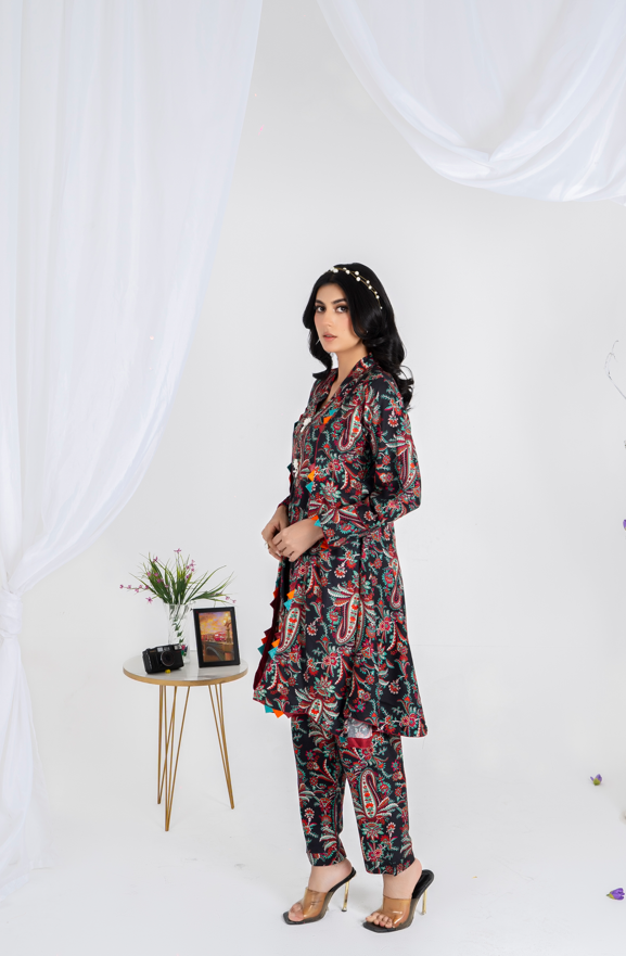 3 piece lawn suit with v neck