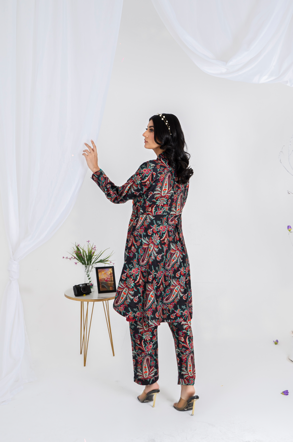 3 piece lawn suit with v neck