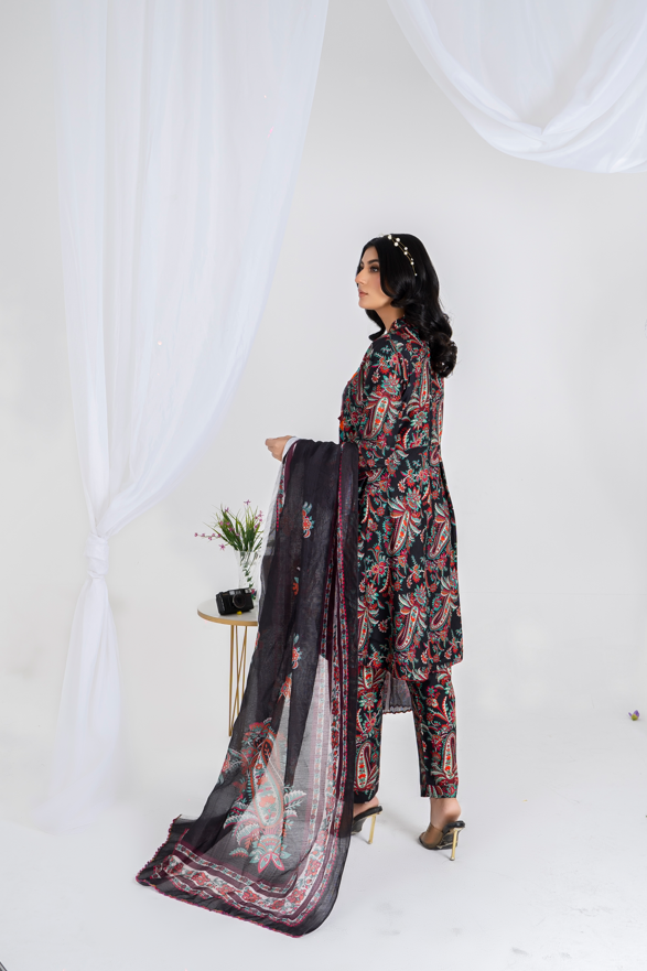 3 piece lawn suit with v neck