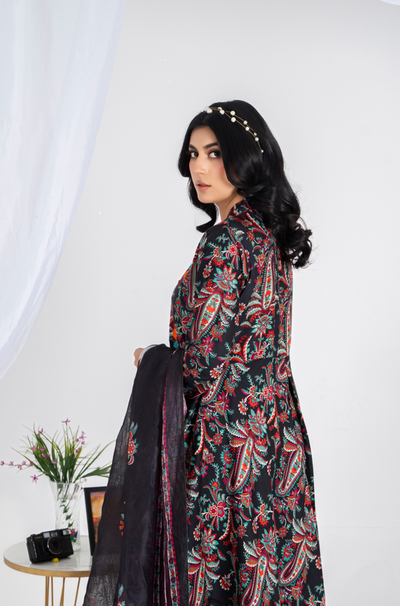 3 piece lawn suit with v neck