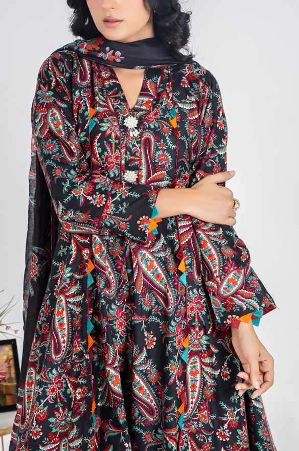 3 piece lawn suit with v neck