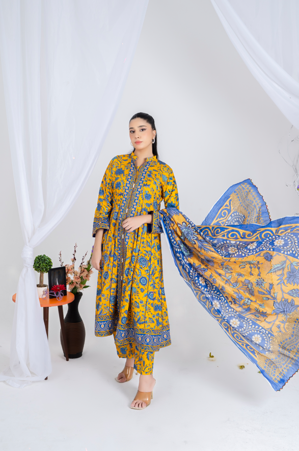 3 piece suit embroidered with geogrette dupatta