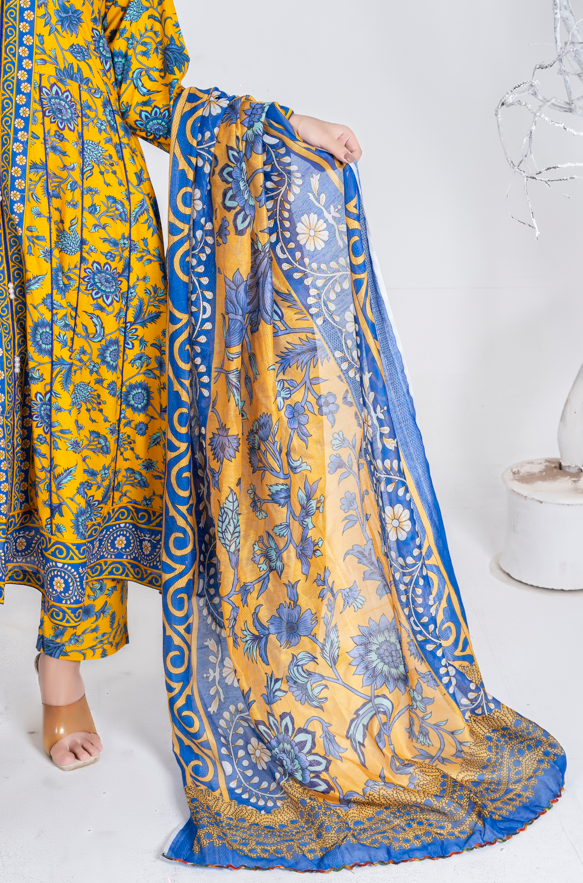3 piece suit embroidered with geogrette dupatta