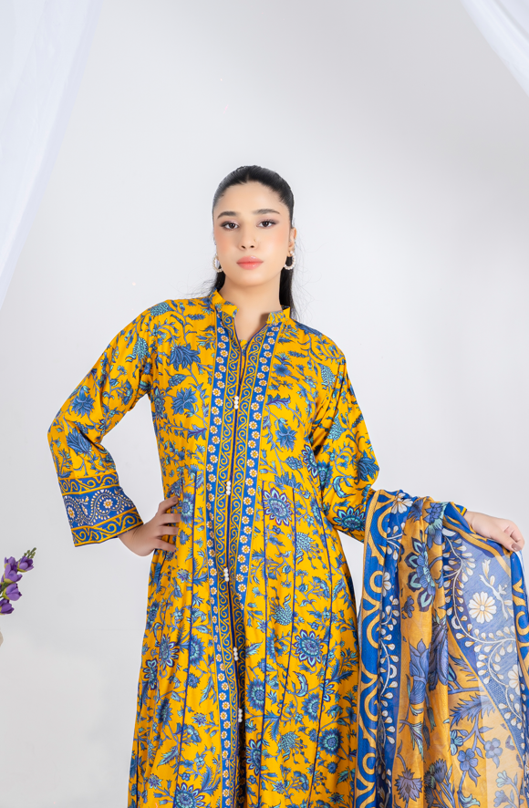 3 piece suit embroidered with geogrette dupatta