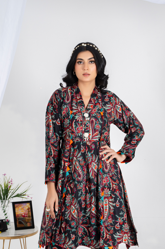 3 piece lawn suit with v neck