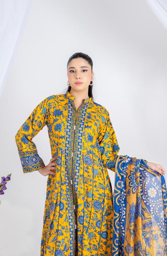 3 piece suit embroidered with geogrette dupatta